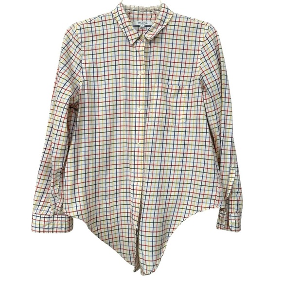 MADEWELL Tie Front Shirt Rainbow Plaid Cotton Long Sleeve Button Down Size M - Picture 4 of 4